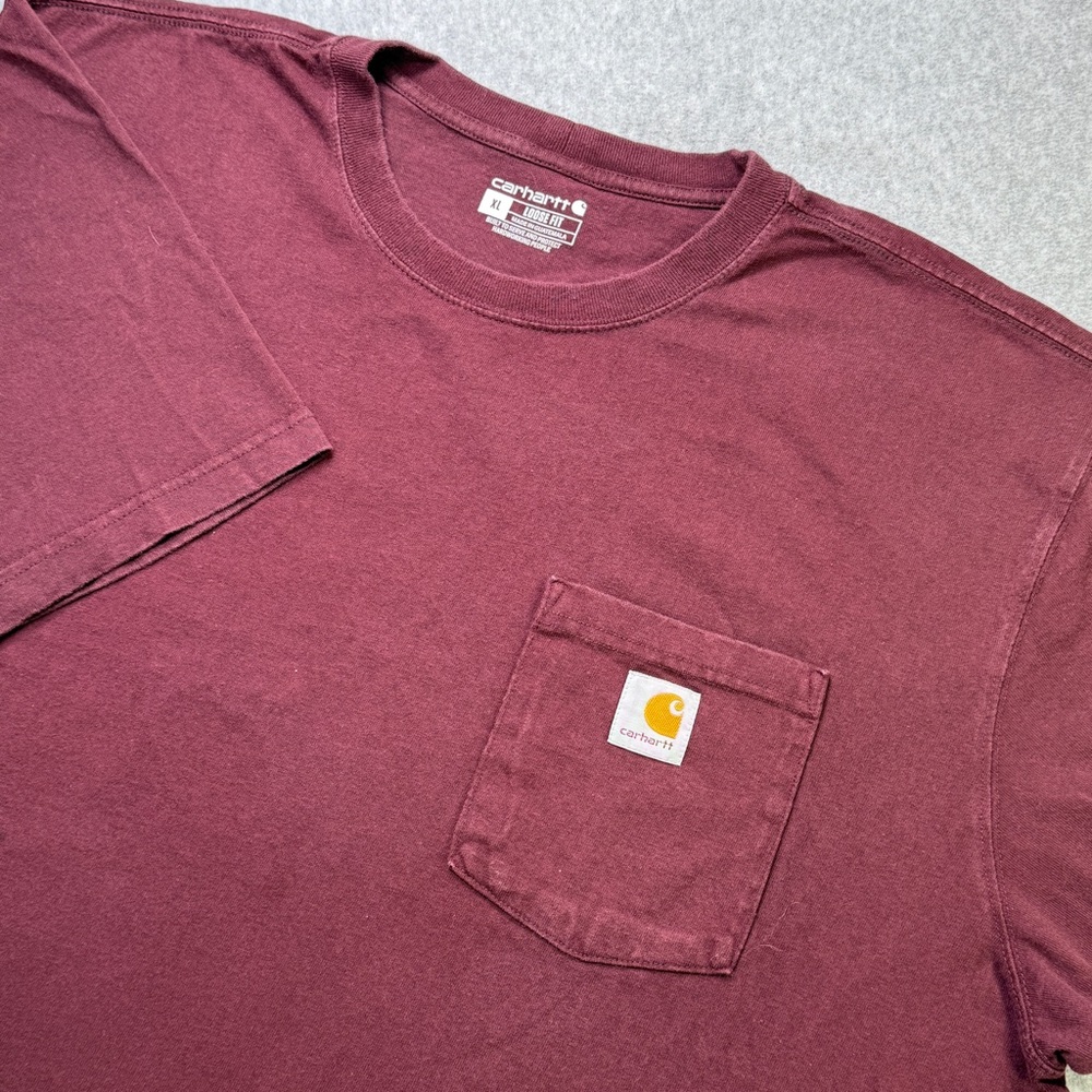 Carhartt Pocket‎ T-Shirt XL Loose Fit Maroon Burgundy Workwear Tee